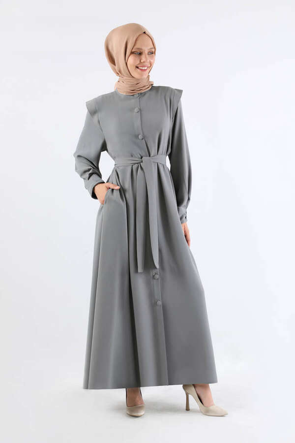 Asymmetrical Detailed Abaya Gray - 5