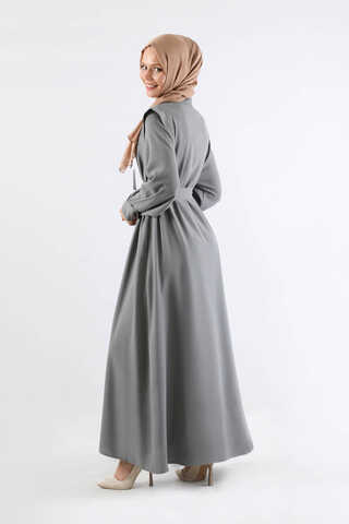 Asymmetrical Detailed Abaya Gray - 6
