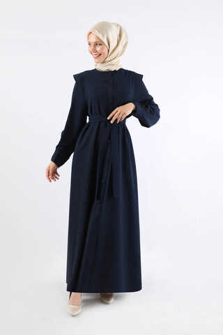 Asymmetrical Detailed Abaya Navy Blue - 1