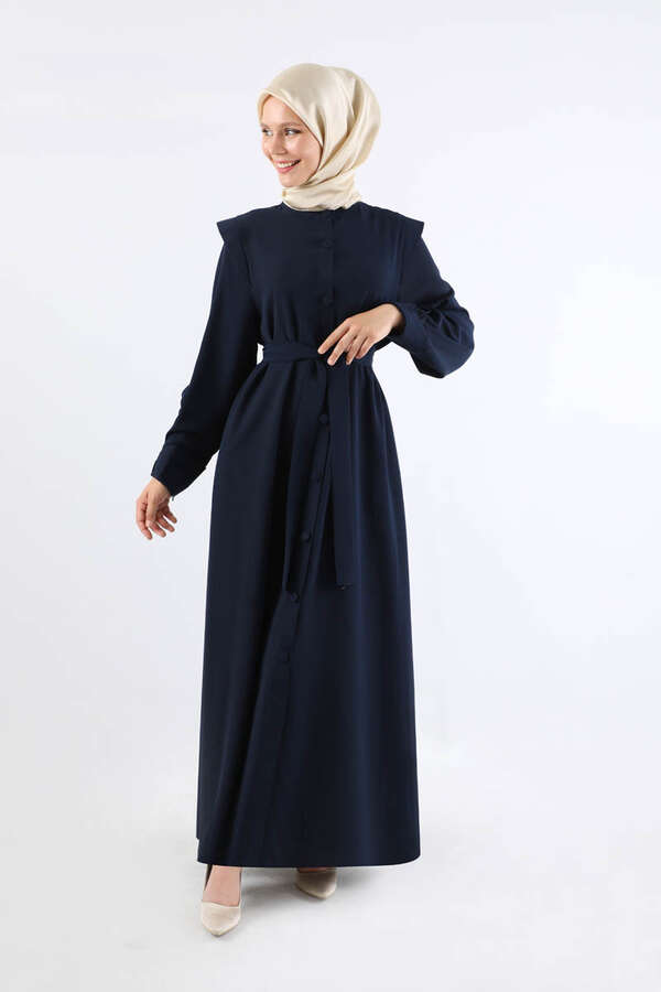 Asymmetrical Detailed Abaya Navy Blue - 1