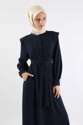 Asymmetrical Detailed Abaya Navy Blue - 2