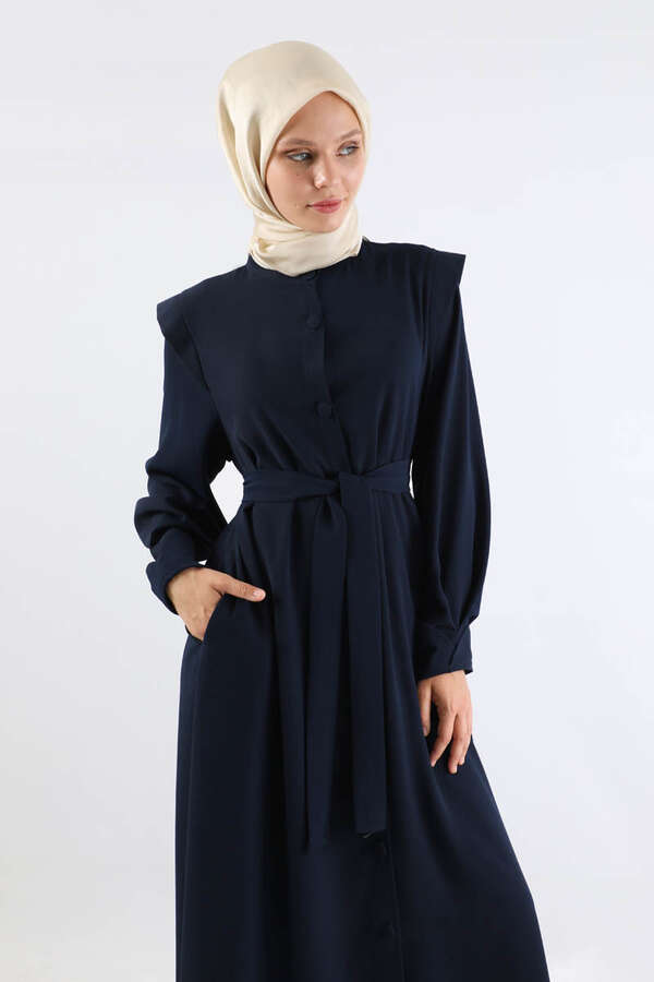 Asymmetrical Detailed Abaya Navy Blue - 2