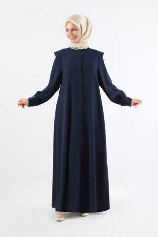 Asymmetrical Detailed Abaya Navy Blue - 3