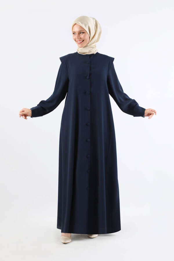 Asymmetrical Detailed Abaya Navy Blue - 3