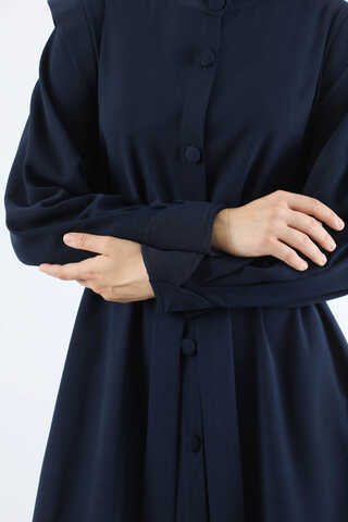 Asymmetrical Detailed Abaya Navy Blue - 4