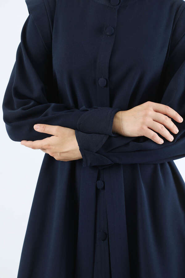 Asymmetrical Detailed Abaya Navy Blue - 4