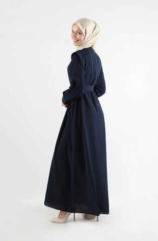 Asymmetrical Detailed Abaya Navy Blue - 6