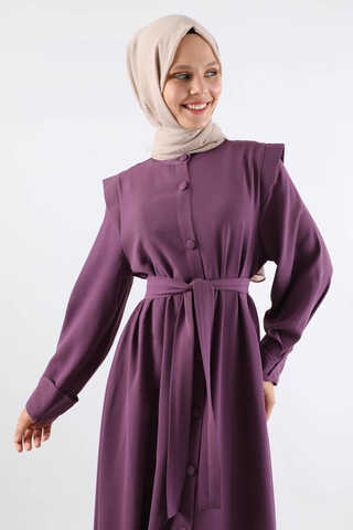 Asymmetrical Detailed Abaya Plum - 2