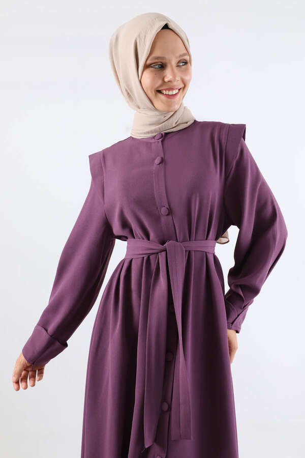 Asymmetrical Detailed Abaya Plum - 2