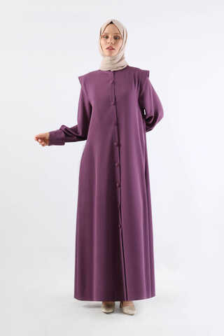 Asymmetrical Detailed Abaya Plum - 3