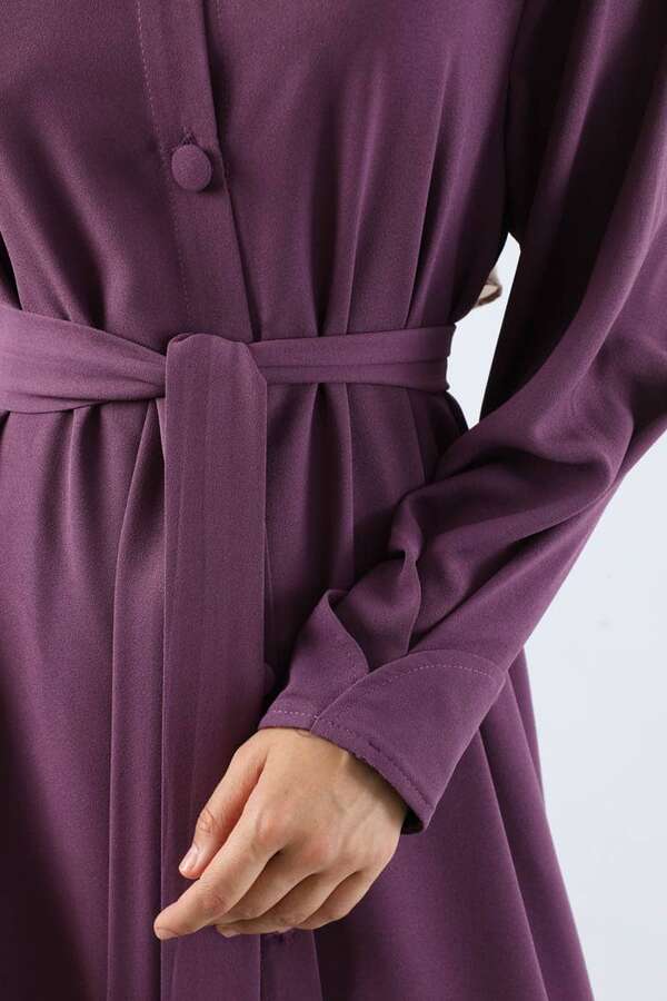 Asymmetrical Detailed Abaya Plum - 4
