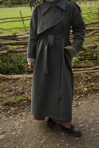 Asymmetrical Drop Shoulder Trenchcoat Anthracite - 3