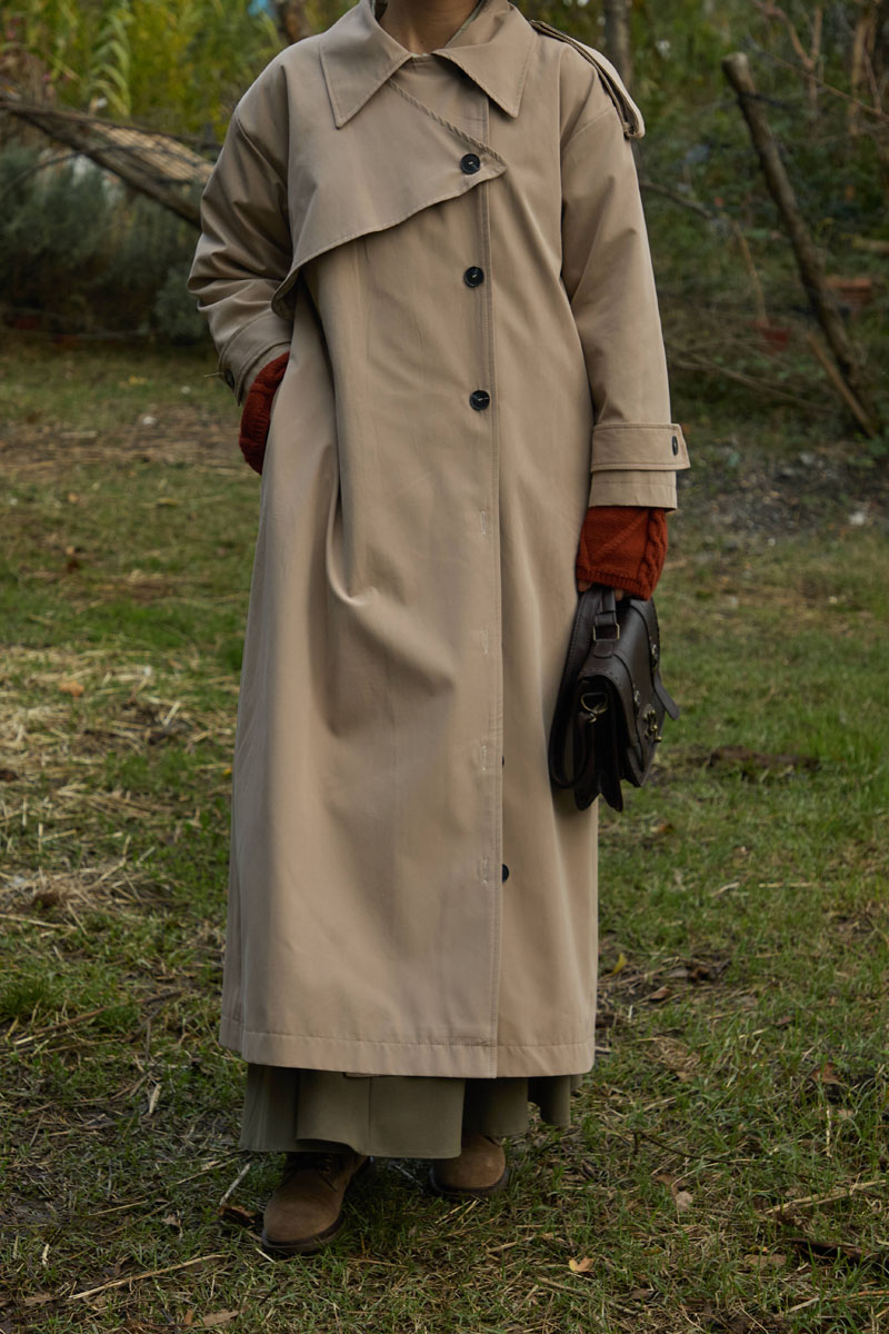 Asymmetrical Drop Shoulder Trenchcoat Beige