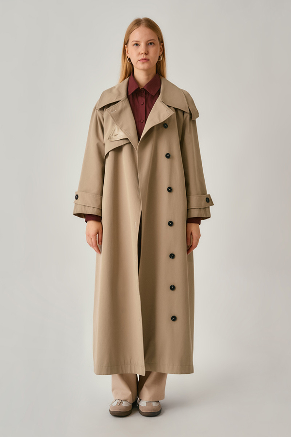 Asymmetrical Drop Shoulder Trenchcoat Beige - 3