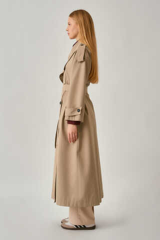 Asymmetrical Drop Shoulder Trenchcoat Beige - 7