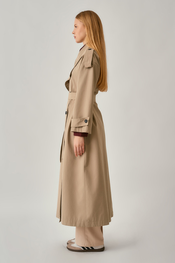 Asymmetrical Drop Shoulder Trenchcoat Beige - 7