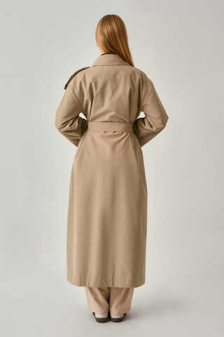Asymmetrical Drop Shoulder Trenchcoat Beige - 17
