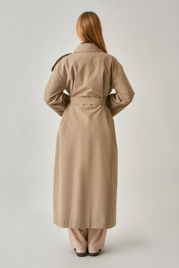 Asymmetrical Drop Shoulder Trenchcoat Beige - 17