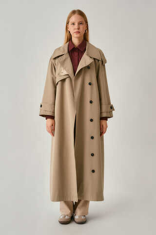 Asymmetrical Drop Shoulder Trenchcoat Beige - 8