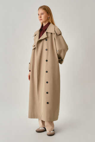 Asymmetrical Drop Shoulder Trenchcoat Beige - 10