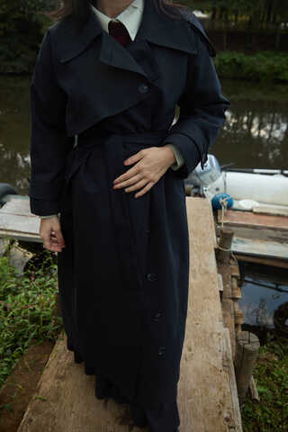 Asymmetrical Drop Shoulder Trenchcoat Black - 3