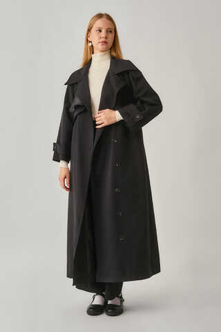 Asymmetrical Drop Shoulder Trenchcoat Black - 6