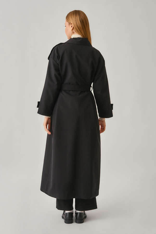 Asymmetrical Drop Shoulder Trenchcoat Black - 15