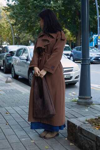 Asymmetrical Drop Shoulder Trenchcoat Brown - 2
