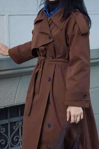Asymmetrical Drop Shoulder Trenchcoat Brown - 4