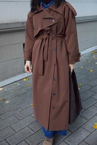 Asymmetrical Drop Shoulder Trenchcoat Brown - 1