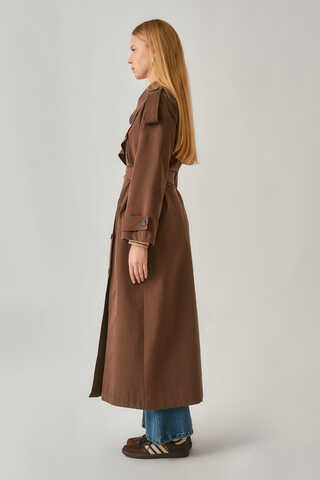 Asymmetrical Drop Shoulder Trenchcoat Brown - 11