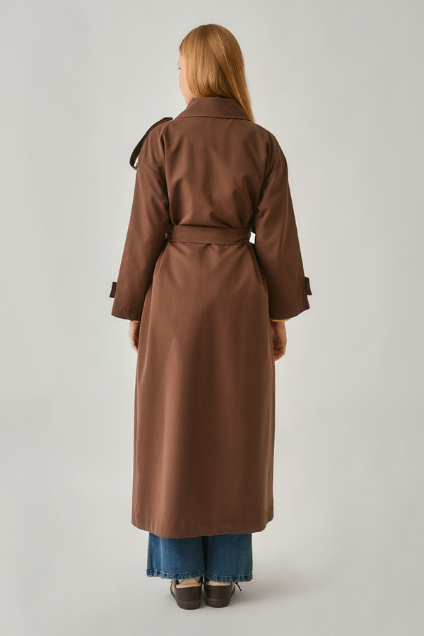 Asymmetrical Drop Shoulder Trenchcoat Brown - 13