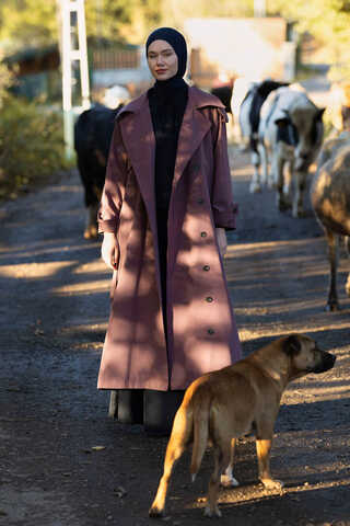 Asymmetrical Drop Shoulder Trenchcoat Dark Plum - 3
