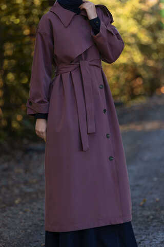 Asymmetrical Drop Shoulder Trenchcoat Dark Plum - 11