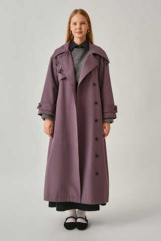 Asymmetrical Drop Shoulder Trenchcoat Dark Plum - 4
