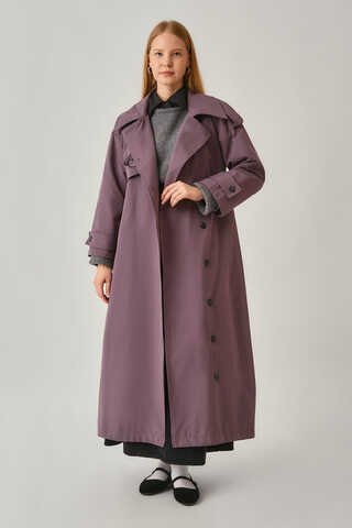 Asymmetrical Drop Shoulder Trenchcoat Dark Plum - 5