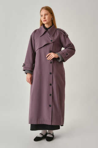 Asymmetrical Drop Shoulder Trenchcoat Dark Plum - 7