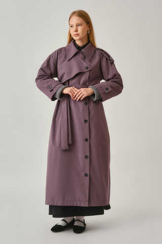 Asymmetrical Drop Shoulder Trenchcoat Dark Plum - 10