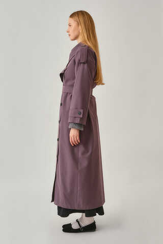Asymmetrical Drop Shoulder Trenchcoat Dark Plum - 13