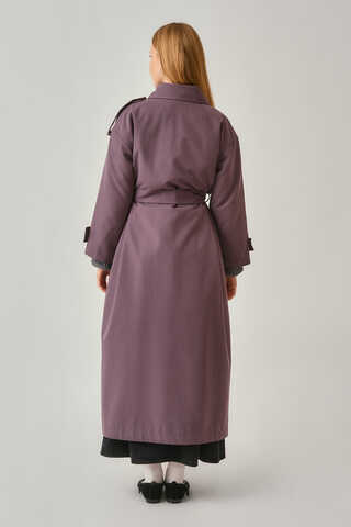Asymmetrical Drop Shoulder Trenchcoat Dark Plum - 14