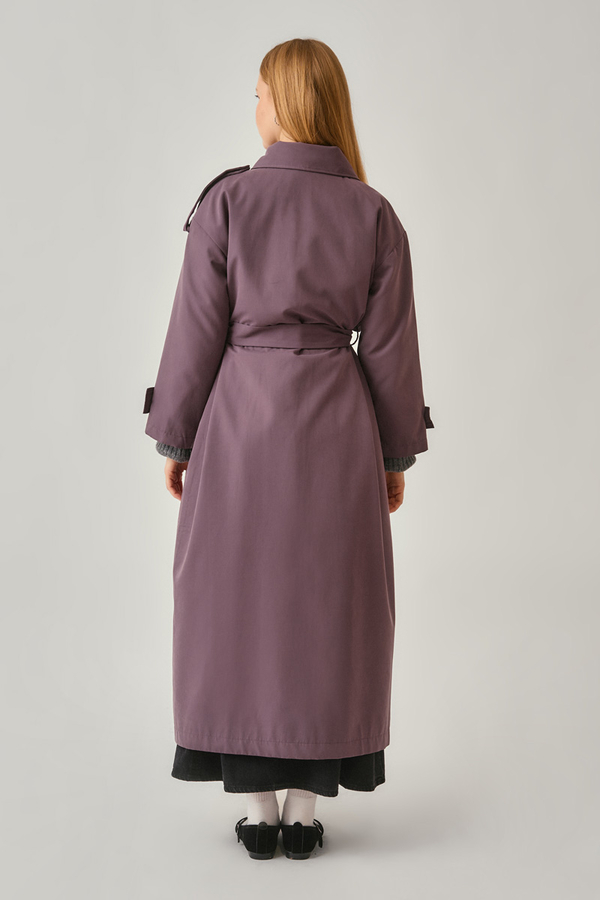 Asymmetrical Drop Shoulder Trenchcoat Dark Plum - 14