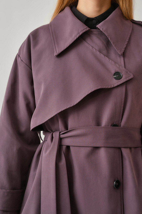 Asymmetrical Drop Shoulder Trenchcoat Dark Plum - 16