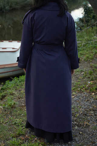 Asymmetrical Drop Shoulder Trenchcoat Navy - 4