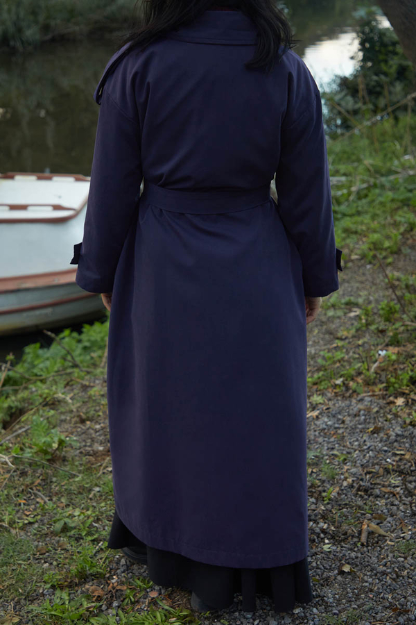 Asymmetrical Drop Shoulder Trenchcoat Navy - 4