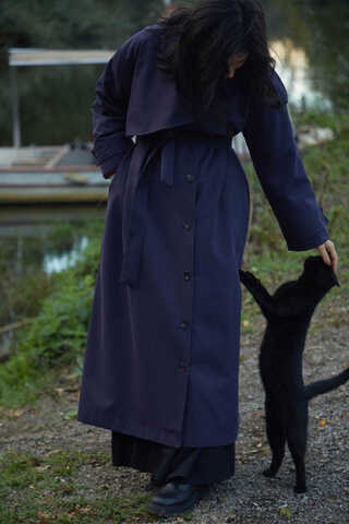 Asymmetrical Drop Shoulder Trenchcoat Navy - 2