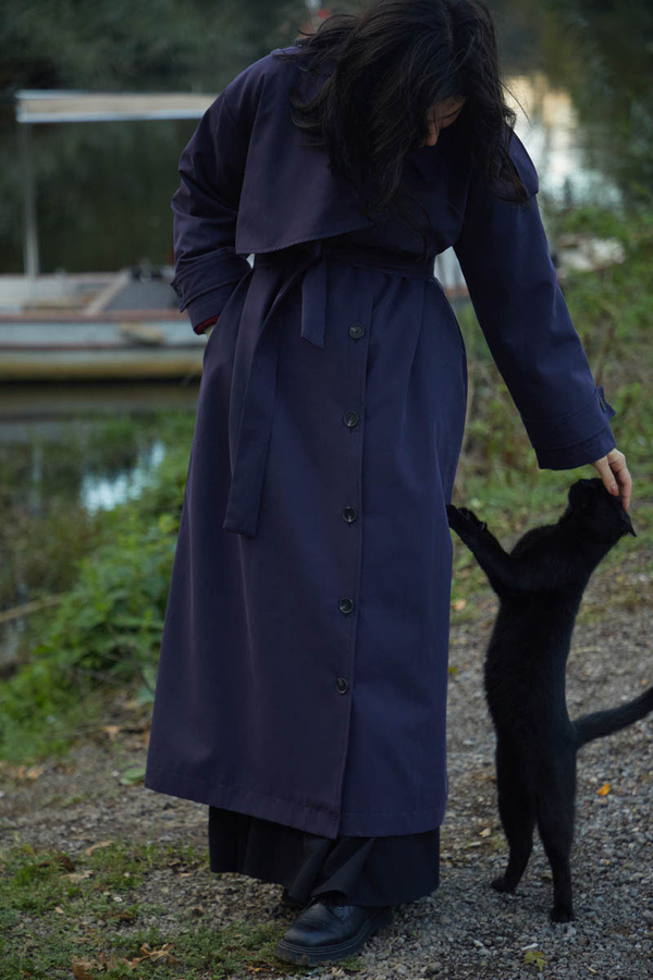 Asymmetrical Drop Shoulder Trenchcoat Navy - 2