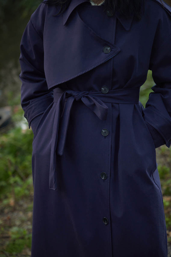 Asymmetrical Drop Shoulder Trenchcoat Navy - 3