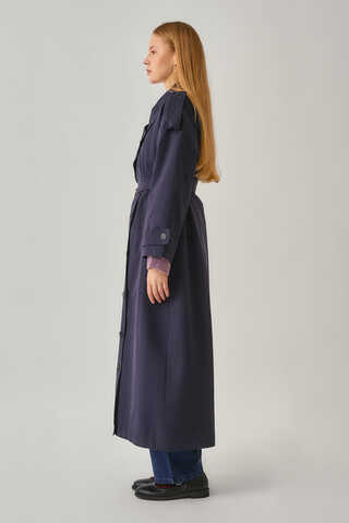 Asymmetrical Drop Shoulder Trenchcoat Navy - 14