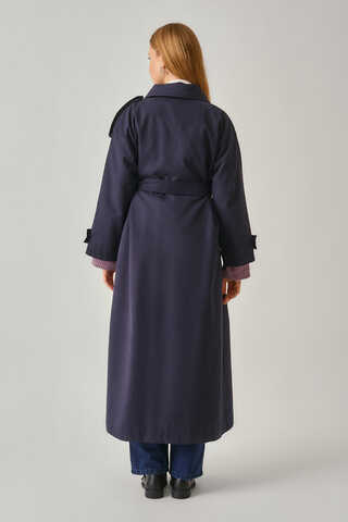 Asymmetrical Drop Shoulder Trenchcoat Navy - 15