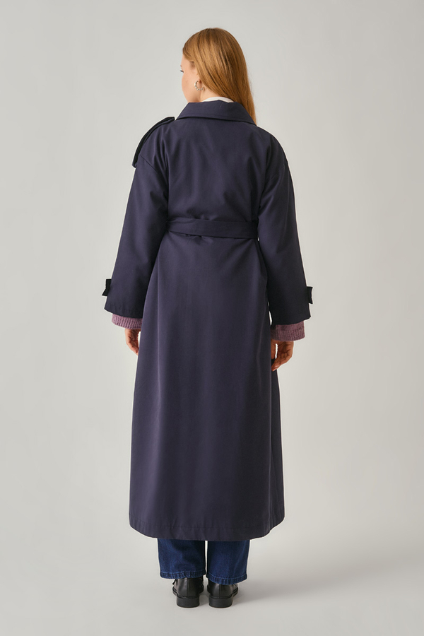 Asymmetrical Drop Shoulder Trenchcoat Navy - 15